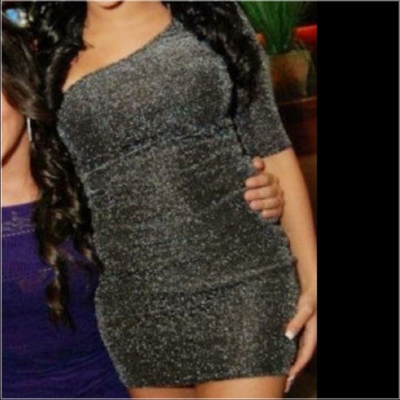 One shoulder black gray sexy dress worn one time