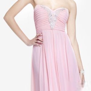 Strapless chiffon dress with silver detail