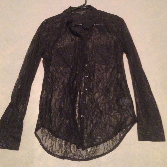 Guess black lace button down shirt