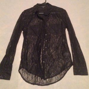 Guess black lace button down shirt