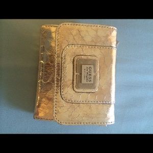 GUESS gold tri fold wallet NWT