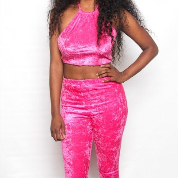 Pink velvet leggings top included