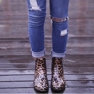 J crew leopard rain boots