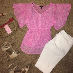 Sheer Pink && White Blouse