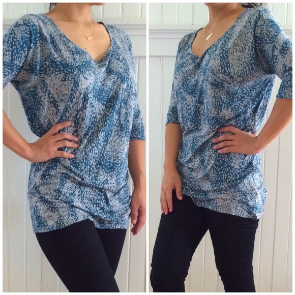 3/4 sleeve teal and grey top