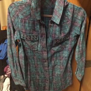 Rock & republic faded plaid studded pocket shirt