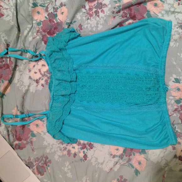 Aqua flowy lace blouse.
