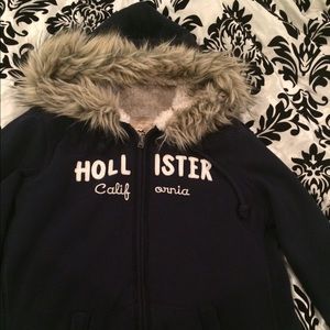 Hollister fleece zip up hoody with faux fur hood