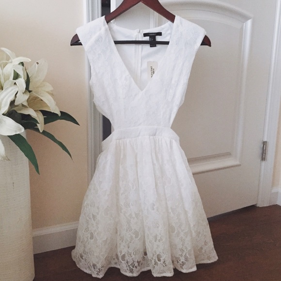 white floral lace cutout dress