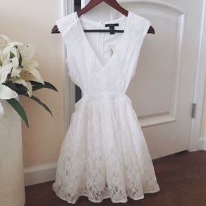 White Floral Lace Cutout Dress