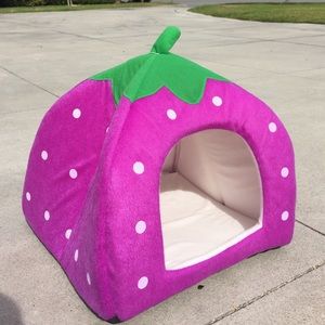 Strawberry pet dog cat bed house cute dots