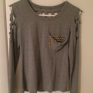 Grey Shirt w Gold studded pocket an back cutouts!