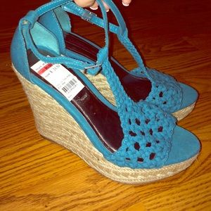 Teal material girl wedges