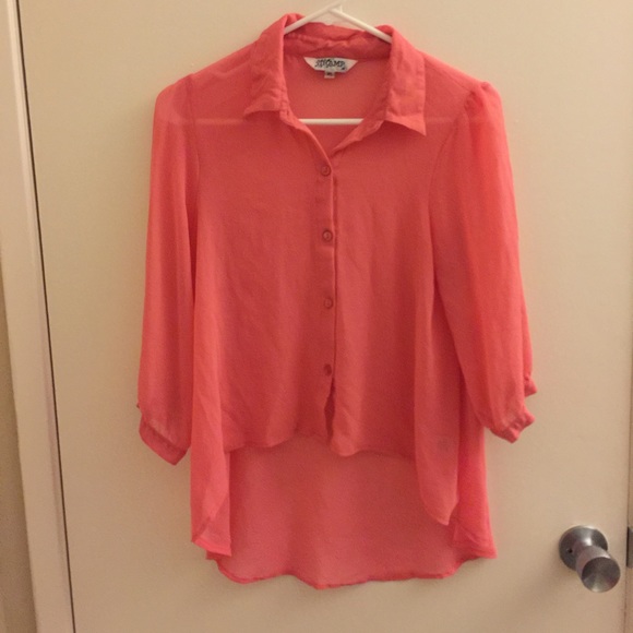 Sheer coral long sleeve blouse
