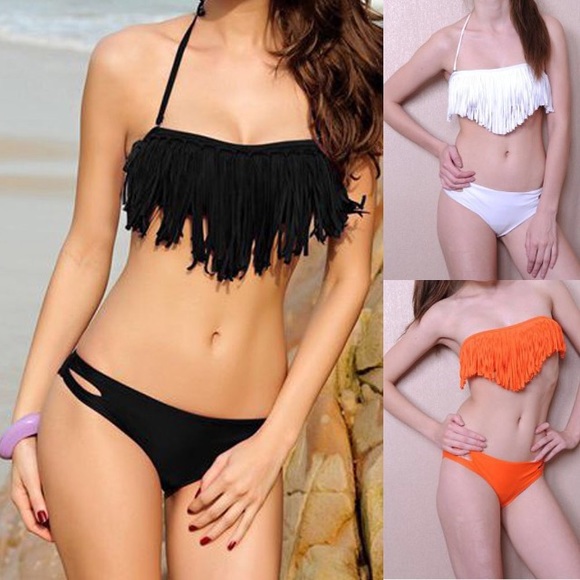 Orange sexy fringe Brazilian bikini set - Picture 3 of 4