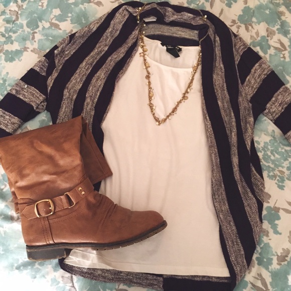 Sweaters - SOLD*Purple/gray striped cardigan