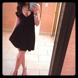 Black V Cut Skater Dress