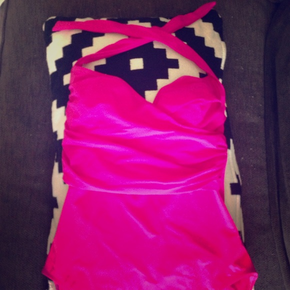 Bright pink one piece bathing suit