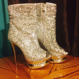 Sliver sequin heel boots worn once