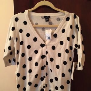 White with black polka dot sweater/cardigan