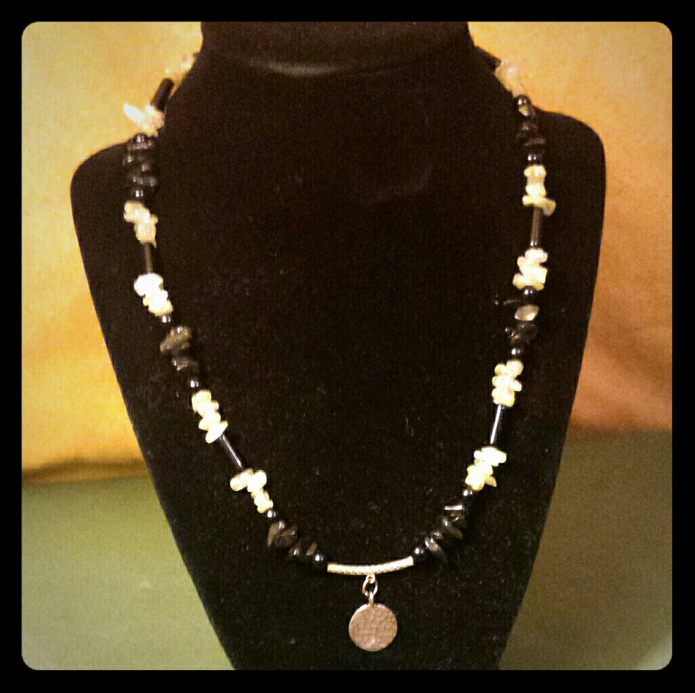 Aquamarine and Jet with Tribal Silver Dangle