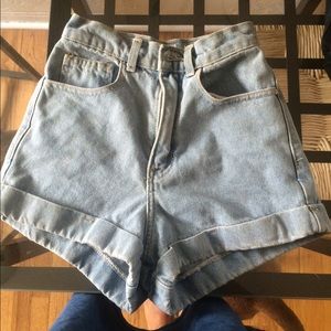 American Apparel high wasted light wash shorts