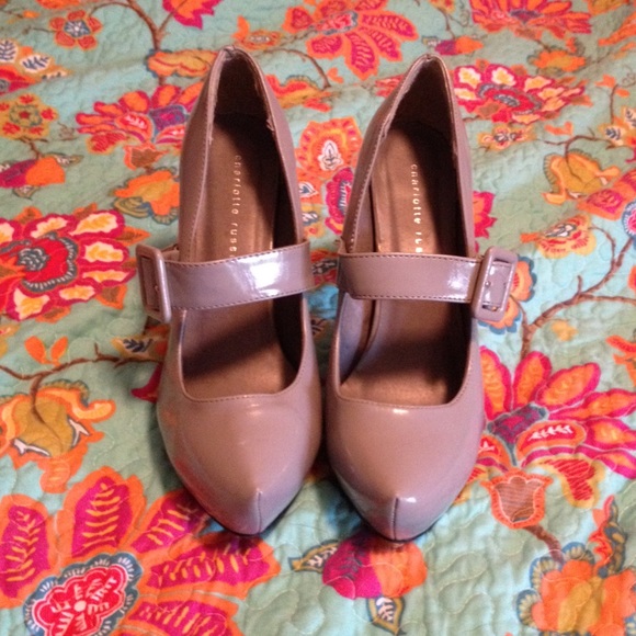 Grey buckle heels