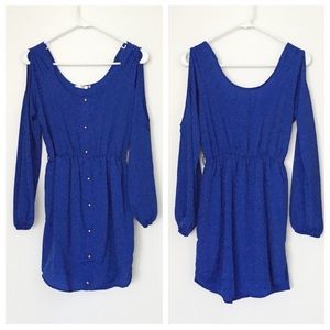 Blue Long-Sleeved Dress with Peeking Shoulders