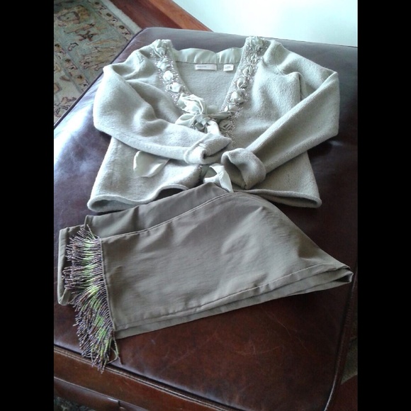 Fatigue green pants with beaded fringe