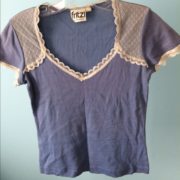 Vintage Blue Lace Short Sleeve Top