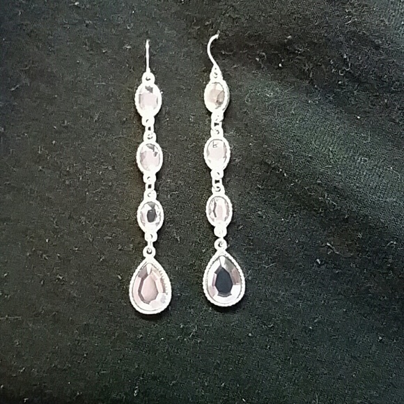 Jennifer Lopez Jewelry - Silver tone earrings with grey rhinestone.