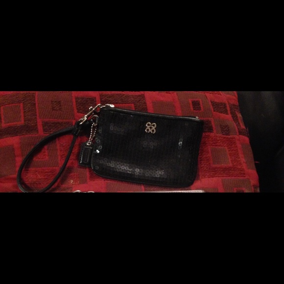 Black sequined Coach wristlet