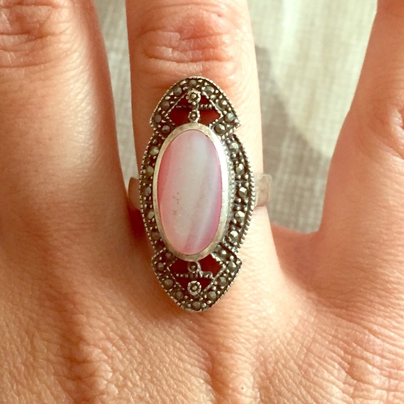 Pink stone ring with marcasite accents