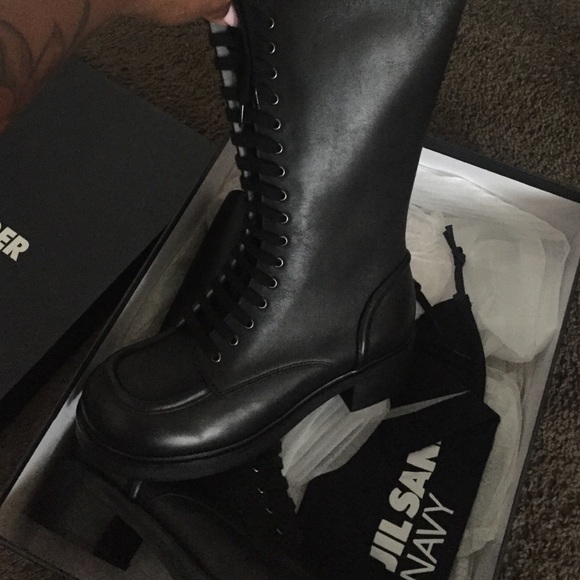 Jil sander black leather lace up army boots - Picture 2 of 4