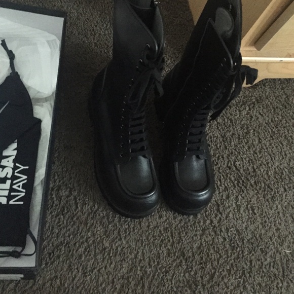 Jil sander black leather lace up army boots - Picture 3 of 4