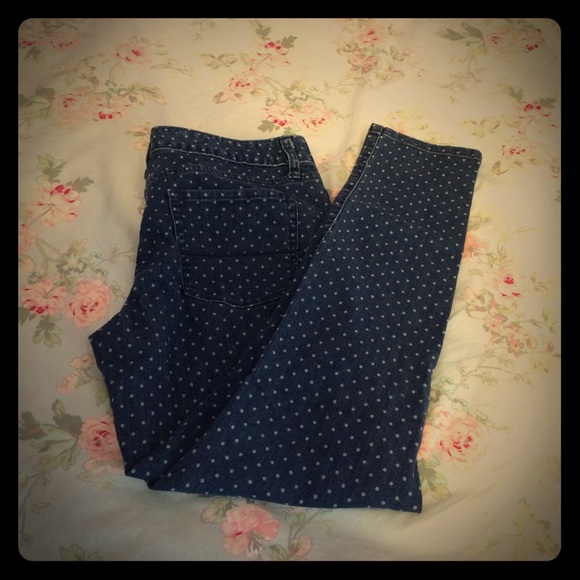 Polka dot denim pants