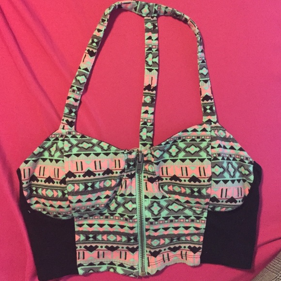 Tribal crop top w/ zipper from Pacsun