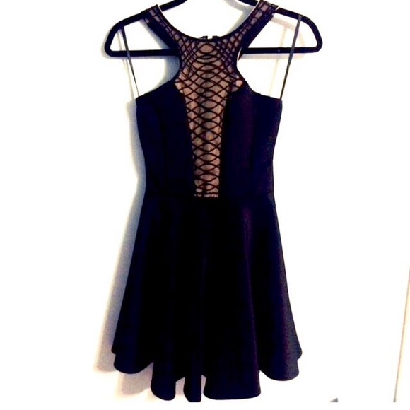 Mesh front halter skater dress