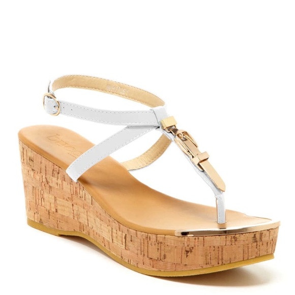 NEW IN BOX!! White strap wedge sandals