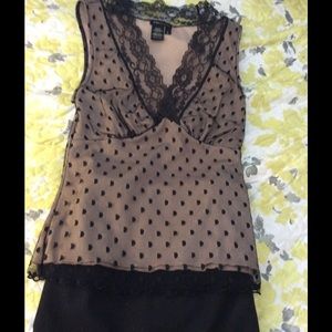 Tan shell with black lace overlay