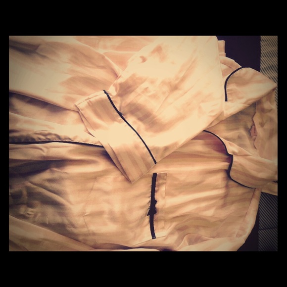 Pink white striped silk PJ's