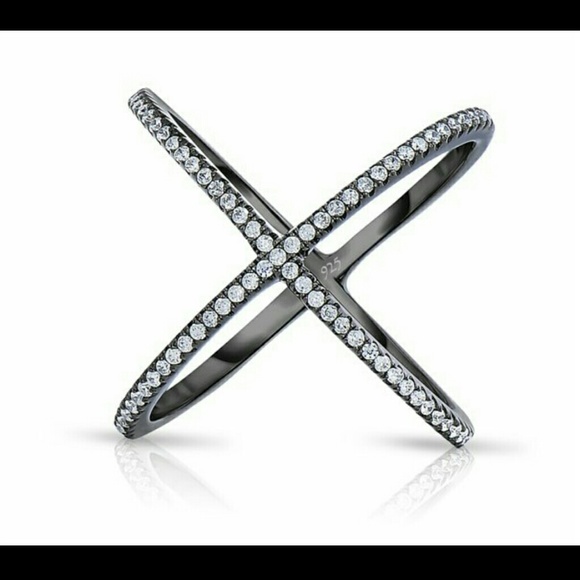 Black Sterling Silver Criss Cross Ring