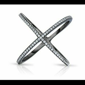 Black Sterling Silver Criss Cross Ring