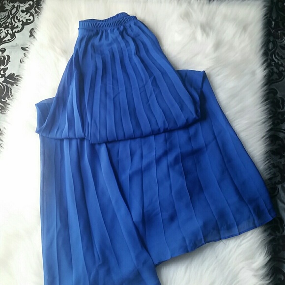 Long, Royal Blue Pleated Skirt
