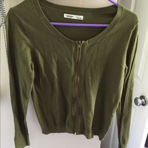 Olive green zip-up cardigan