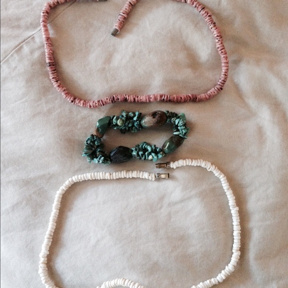 Set of 2 she'll necklaces and 1 stone bracelet