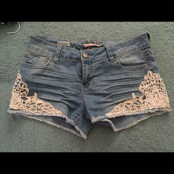 Lace jean shorts