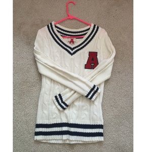 white sweater. Got it in London.
