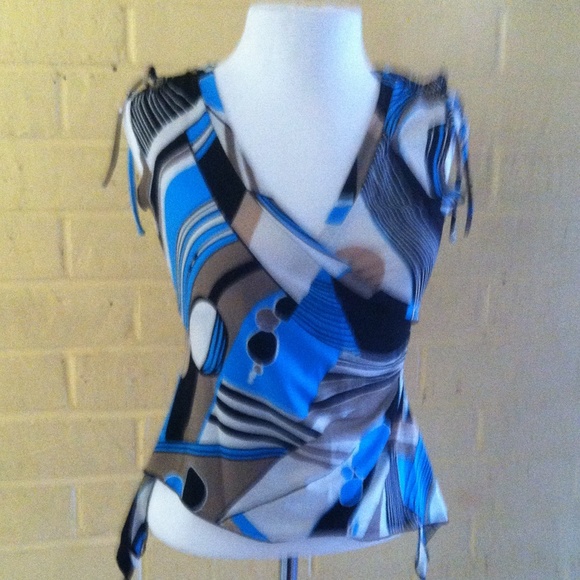 Black, White and blue blouse.