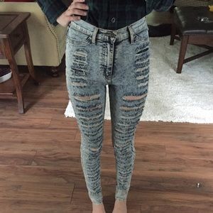 High Waisted Distressed Denim Jeans